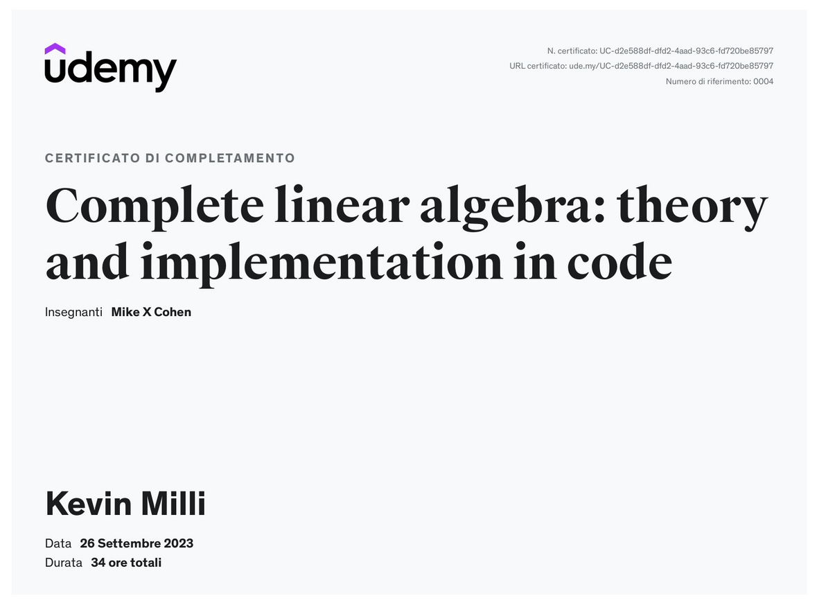 Linear algebra certification